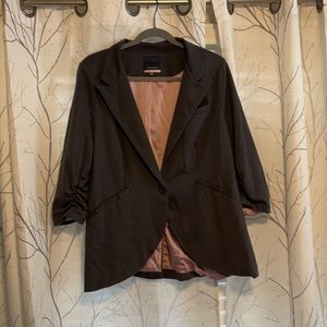 ModCloth 3/4 Knit Rouched Sleeve Blazer Grey